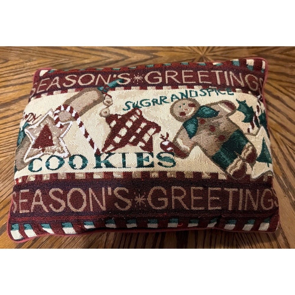 Vintage Style Christmas Gingerbread Tapestry Decorative Pillow Seasons Greetings
